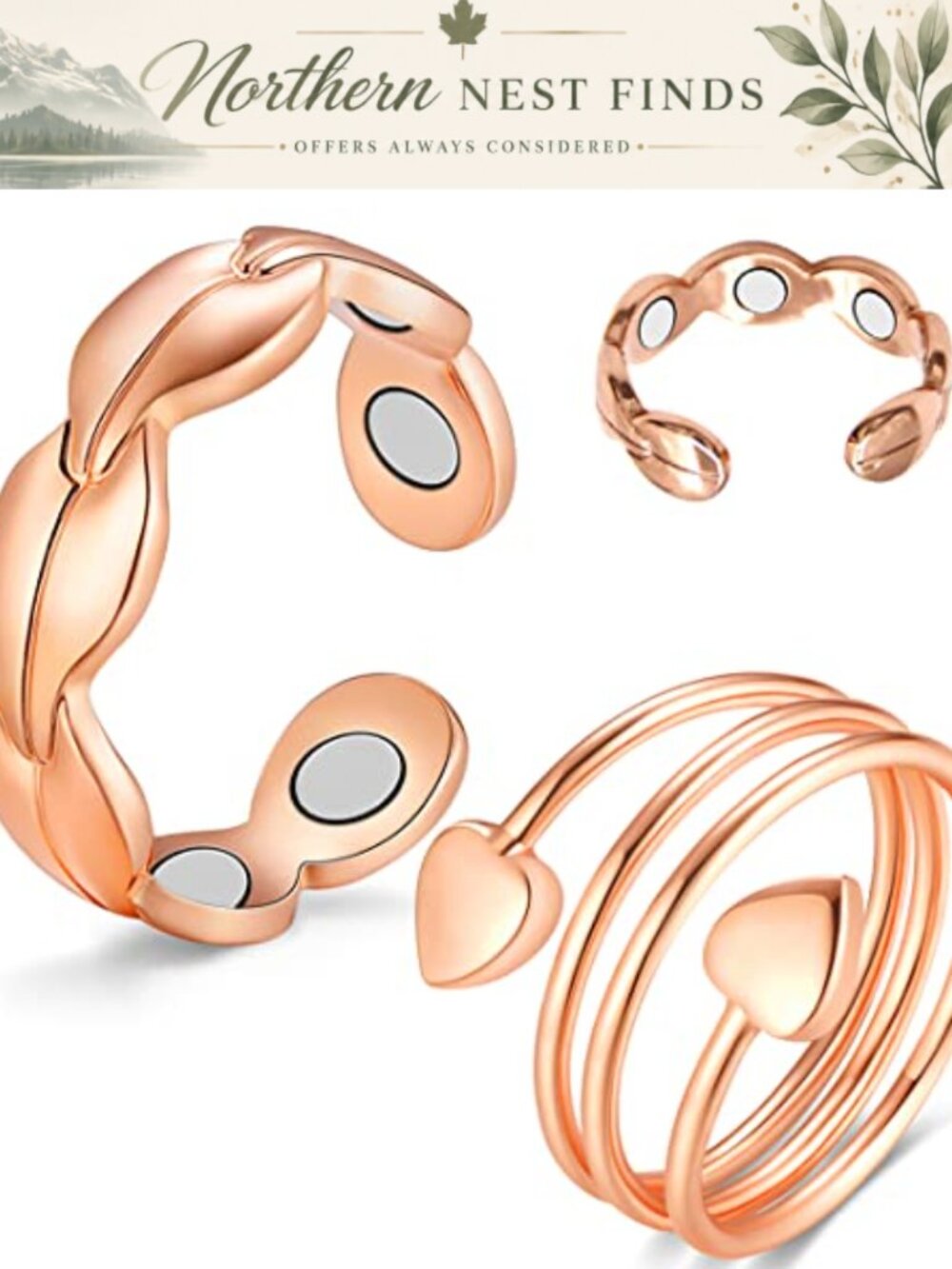 Pure Copper Magnetic Rings Adjustable 2.36 In Open Band Jewelry Gift